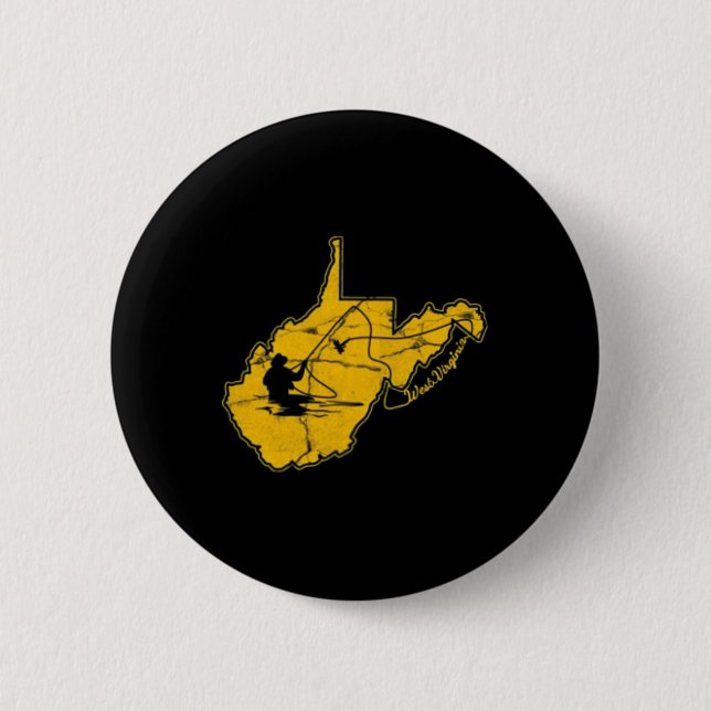 West Virginia Mountain Gold and Blue Fly Fishing F Button (Vorderseite)