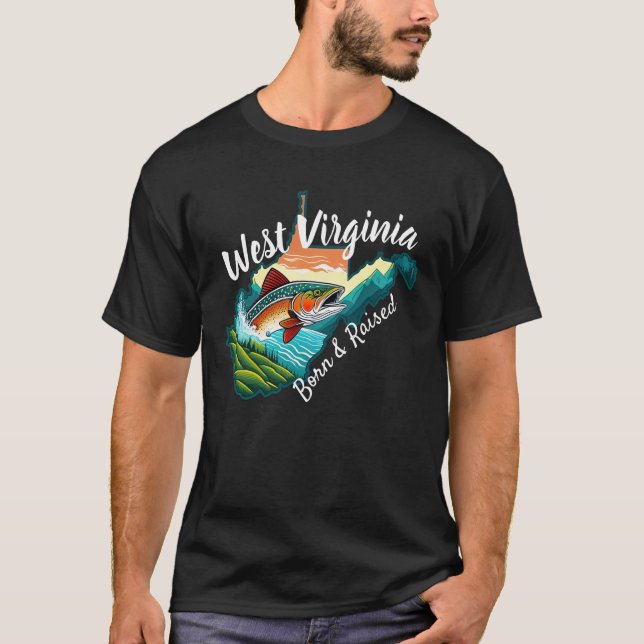 West Virginia Mountain Staat Reel Fishing Sports T-Shirt (Vorderseite)