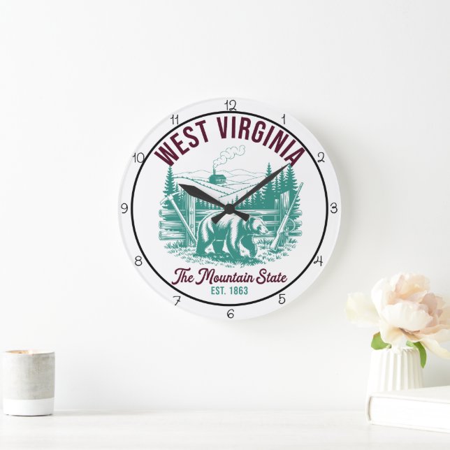 West Virginia Mountain State Bär  Große Wanduhr (Zuhause)