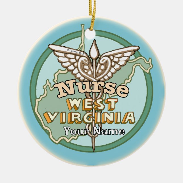 West Virginia Nurse Caduceus Keramik Ornament (Vorne)