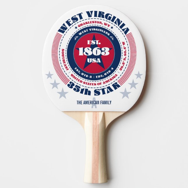 West Virginia Pride Circular Typografy Monogram Tischtennis Schläger (Vorderseite)