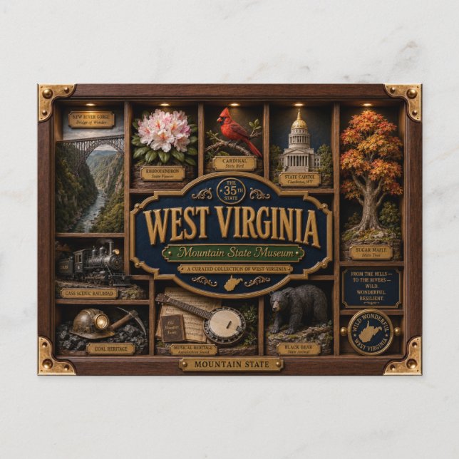 West Virginia Shadow Box 3D Figurine Staat Postkarte (Vorderseite)