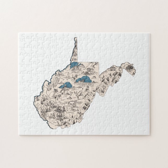 West Virginia Shaped Virginian Vintag Picture Map Puzzle (Horizontal)