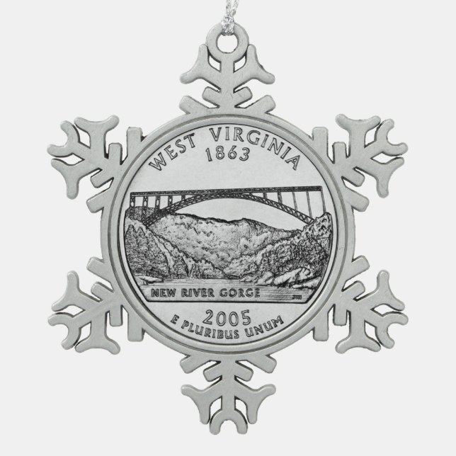 West Virginia Staat Quarter Schneeflocken Zinn-Ornament (Vorderseite)
