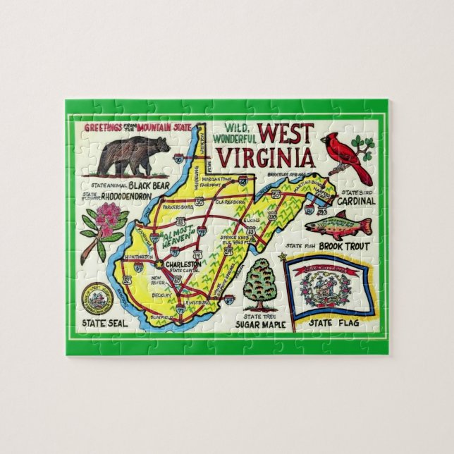 West Virginia Vintag Map Puzzle (Horizontal)