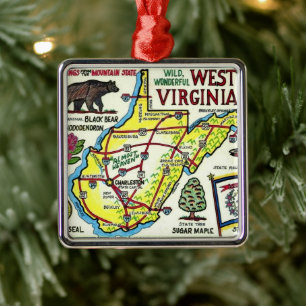 West Virginia Vintag Postcard Ornament Aus Metall