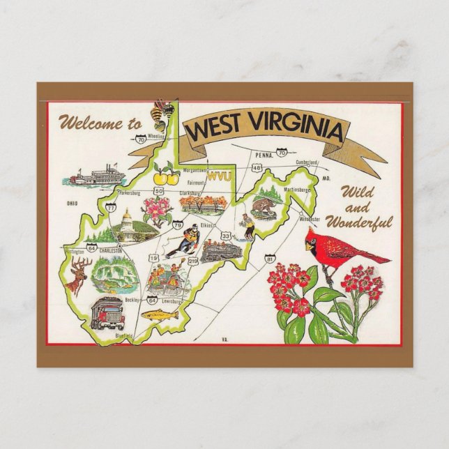 West Virginia Vintage Illustrierte Postkarte (Vorderseite)