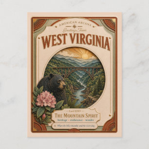 West Virginia Vintage Paper Cut American Arcana Postkarte