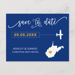 West Virginia Wedding Save the Date Map Postcard Postkarte