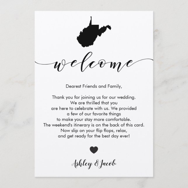 West Virginia Wedding Welcome Letter & Itinerary Programm (Vorderseite)