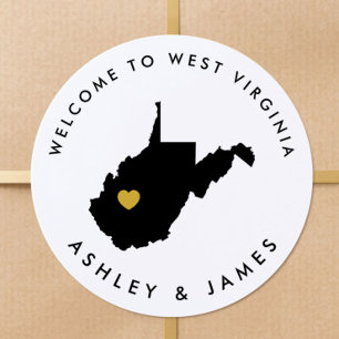 West Virginia Wedding Welcome Sticker Tag, Gold