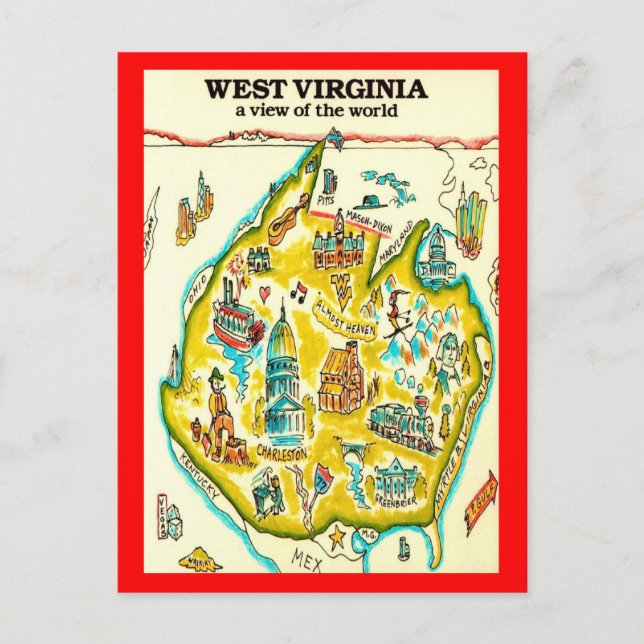 West Virginia Weltansicht Postkarte (Vorderseite)