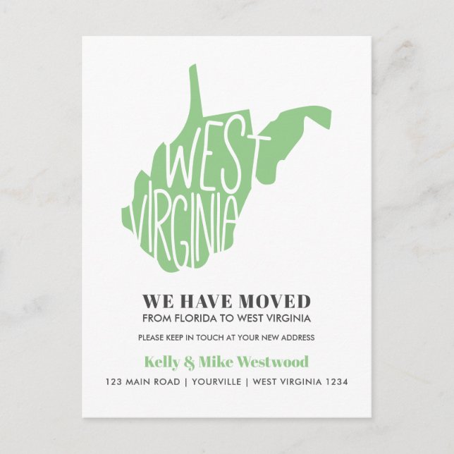 WEST VIRGINIA Wir haben neue Adresse Neue Zuhause  Postkarte (Vorderseite)