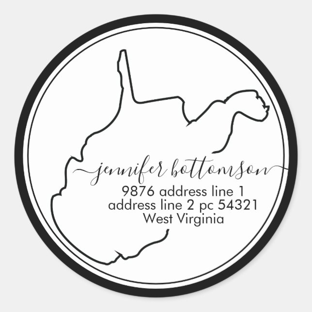 West Virginia Zuhause Map Rücksendeadresse Signatu Runder Aufkleber (Vorderseite)