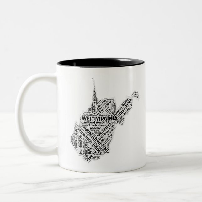 West- VirginiaStaats-Wort-Wolke Zweifarbige Tasse (Links)