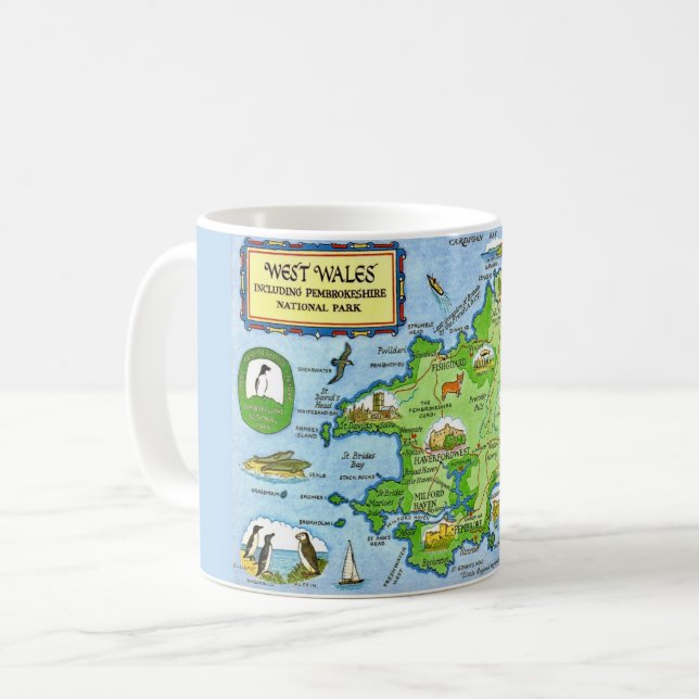 West Wales Vintage Map Postcard Kaffeetasse (Vorderseite Links)
