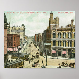 West Water St., Milwaukee, Wisconsin 1908 Vintage Poster