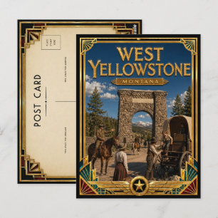 West Yellowstone Montana Vintage Art Deco Golden Postkarte