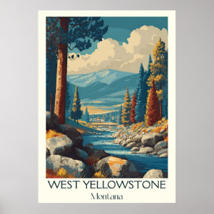 West Yellowstone MT Vintager Winter Ski Art Art Poster