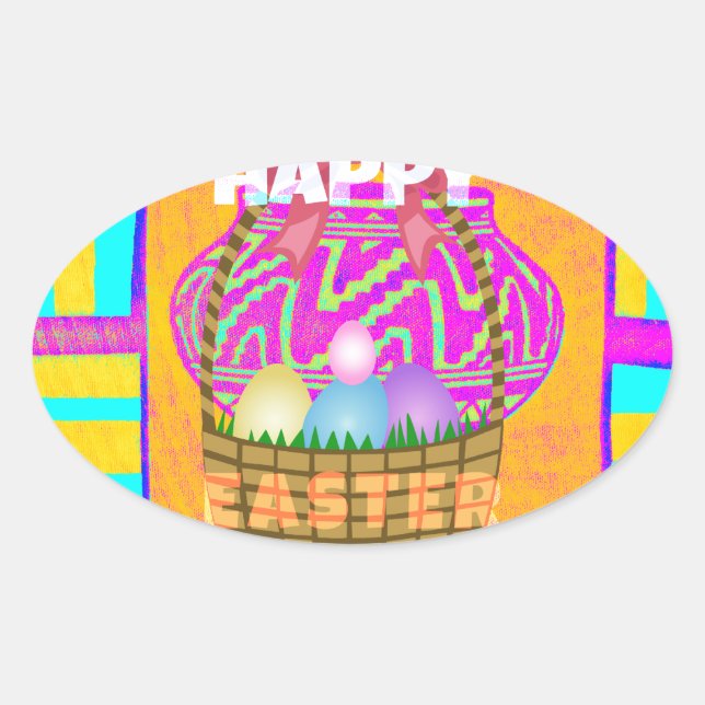 Westafrikanischer Inspirierter Osterkorb Ovaler Aufkleber (Vorderseite)
