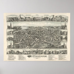 Westborough Mass. 1888 Antique Panoramic Map Poster