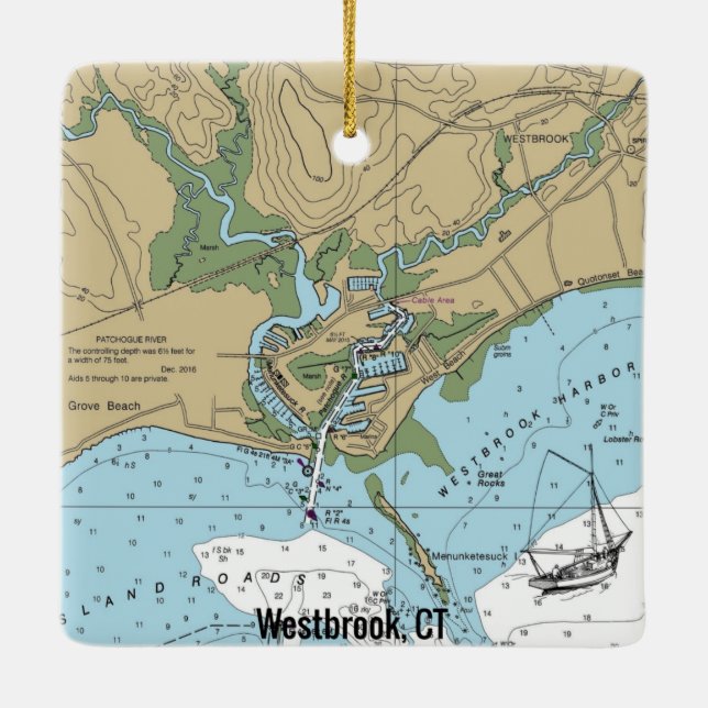 Westbrook CT Nautic Chart Keramikornament (Rückseite)