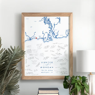 Westbrook Wedding Modern Navy Gästebuchplakat Poster