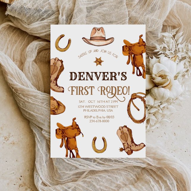 Wester First Rodeo Wild West Cowboy Birthday Party Einladung (Von Creator hochgeladen)