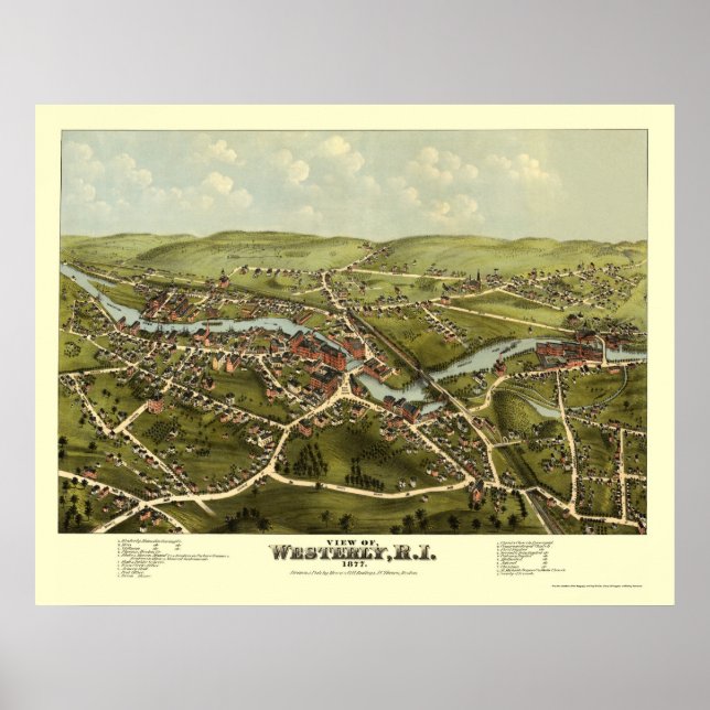 Westerly, RI Panoramic Map - 1877 Poster (Vorne)