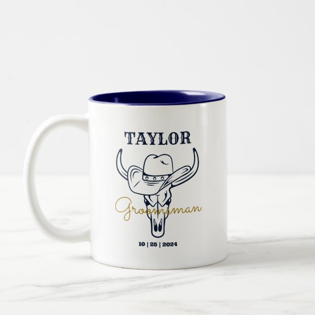 Western Alte Grenze Cowboy Personalisierte Trauzeu Zweifarbige Tasse (Links)