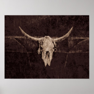 Western Altes Rustikales Bull Skull Brown Beige La Poster
