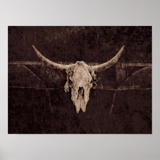 Western Altes Rustikales Bull Skull Brown Beige La Poster (Vorne)