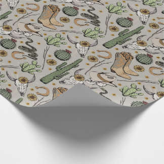 Western Americana Laughing Cowboy Skull und Cactus Geschenkpapier