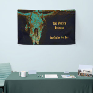 Western Aquamarin Brown Gold Rustikaler Vintag Bul Banner