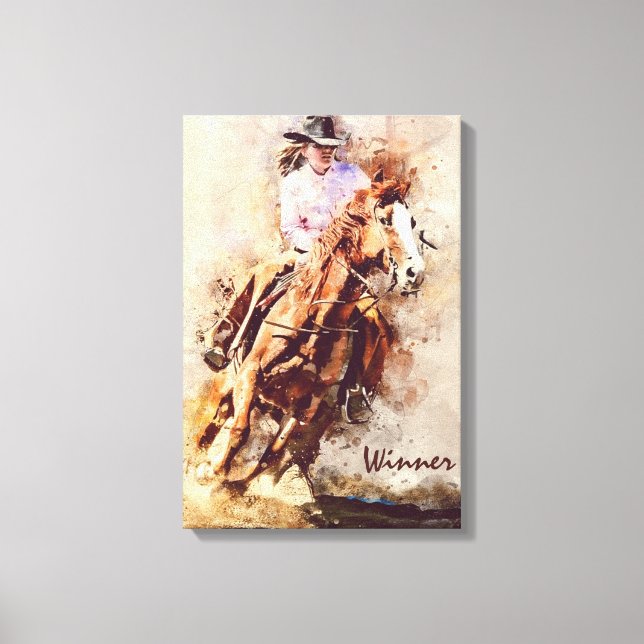 Western Art, Cowgirl Horse, Rodeo Sieger Leinwanddruck (Vorderseite)