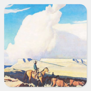 Western Art „Open Range“ von Maynard Dixon Quadratischer Aufkleber