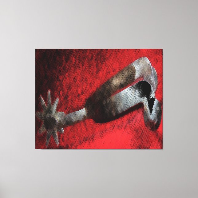 Western Art Silver Spur auf roter Leinwand (Vorderseite)