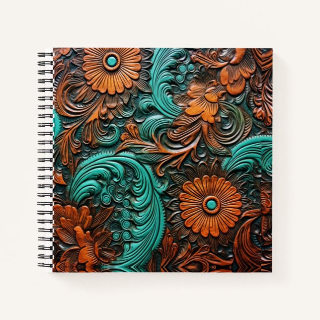 Western aus türkisfarbenem Glattleder Notizbuch (Vorderseite)