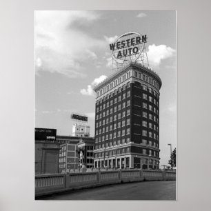 Western Auto-Schild Schwarz-Weiß-Architektur-Foto Poster