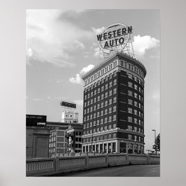 Western Auto Signieren Schwarz & Weiß Architektur  Poster (Vorne)