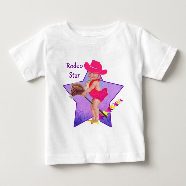 Western Baby Cowgirl am Stick Horse Baby T-shirt (Vorderseite)