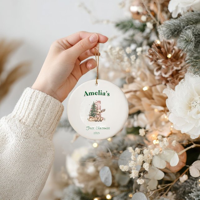 Western Baby Girl First Christmas Pink Keramik Ornament (Von Creator hochgeladen)