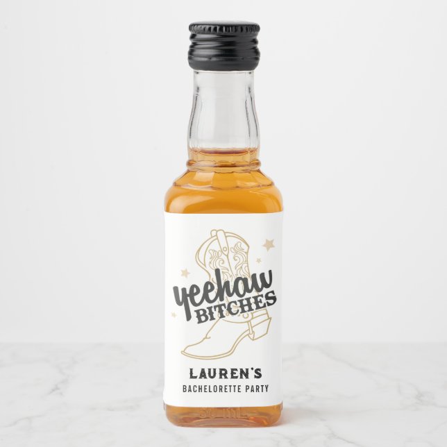 Western Bachelorette Mini Flasche Gefallen Alkoholflaschenetikett (Vorderseite)