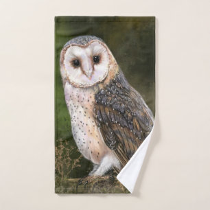 Western Barn Owl - Mignes Wasserfarben Malerei Art Badhandtuch Set
