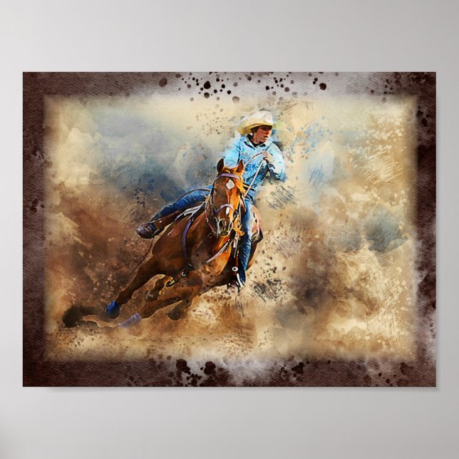 Western Barrel Racing Cowgirl Decoupage drucken Poster (Vorne)