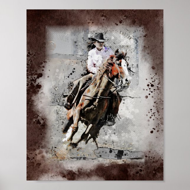 Western Barrel Racing Cowgirl Decoupage drucken Poster (Vorne)