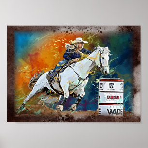 Western Barrel Racing Cowgirl Decoupage drucken Poster