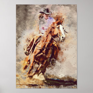 Western Barrel Racing Cowgirl Decoupage drucken Poster