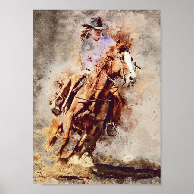 Western Barrel Racing Cowgirl Decoupage drucken Poster (Vorne)