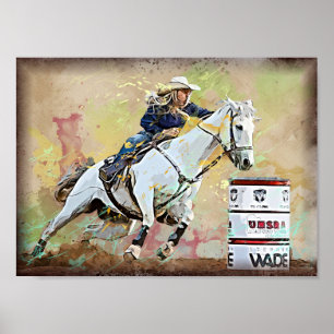 Western Barrel Racing Cowgirl Decoupage drucken Poster